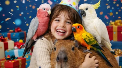 Детский День Рождения с Капибарой и Какаду в антикафе.